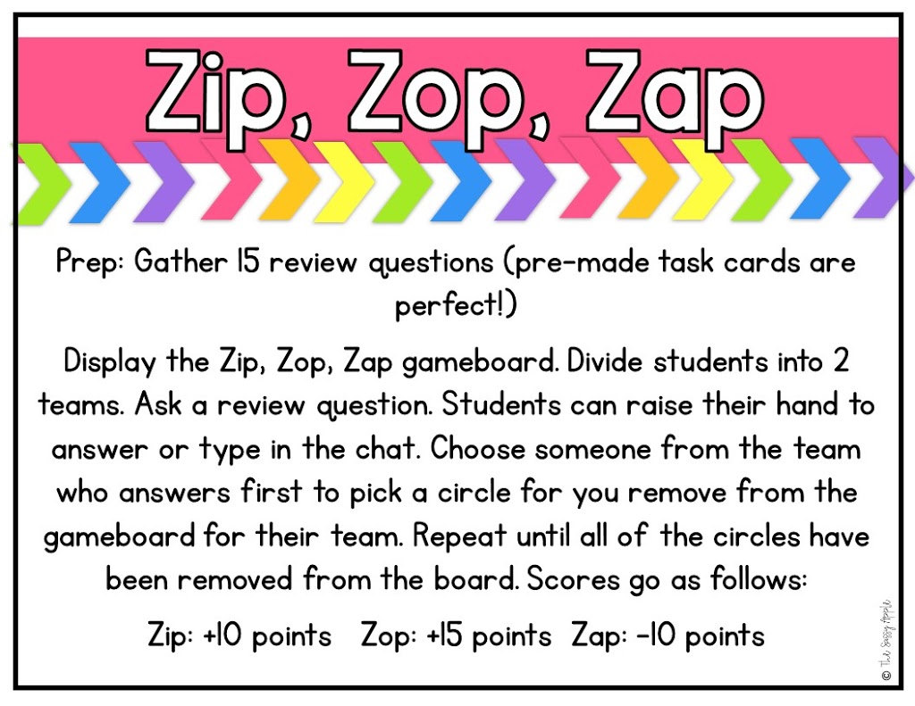 A Free Review Game For The Classroom How To Play Zip Zop Zap The 