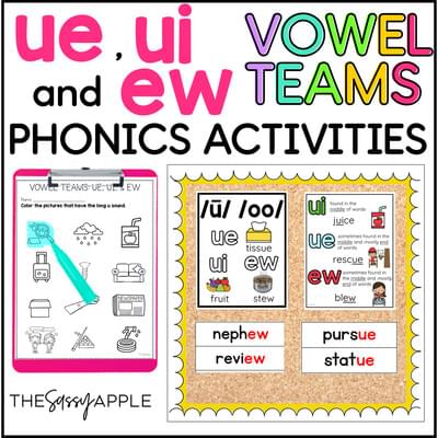 Long U Vowel Teams UE EW Worksheets Activities Decodable Reading Passage Posters