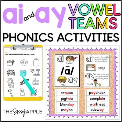 Long A Vowel Teams Activities Reading Passage AI and AY Worksheets