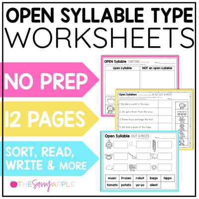 Open Syllables Worksheets Science of Reading Phonics Word Work Activities