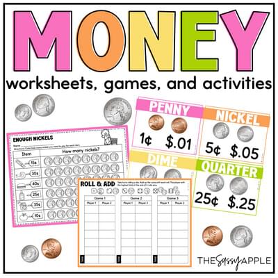 Money Worksheets Games Activities Counting Coins up to $1 Posters Desk Reference
