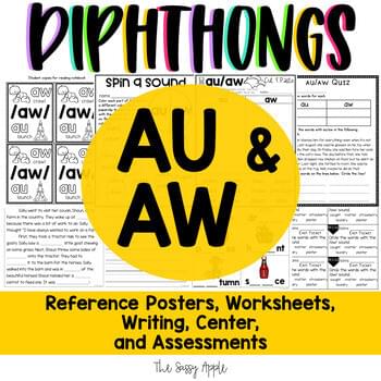 AU and AW Diphthongs Worksheets Activities Decodable