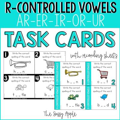 R-controlled Vowels Task Cards Worksheet Scoot Activity with Recording Sheets