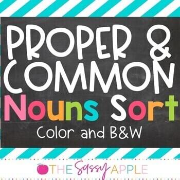 Proper and Common Nouns Sort Center Color, B&W and Google Slides options