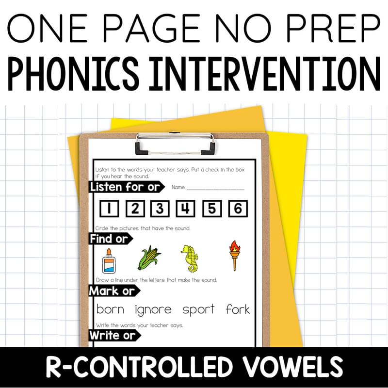 R-Controlled Vowels Worksheets Phonics Intervention Activities