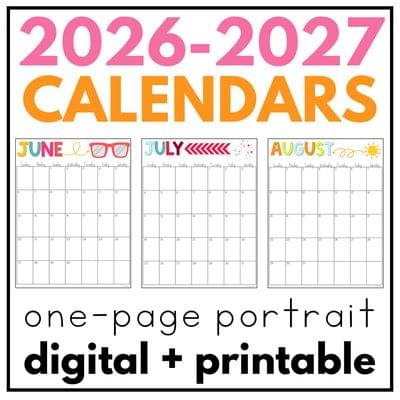 2026-2027 EDITABLE Monthly Calendars Portrait