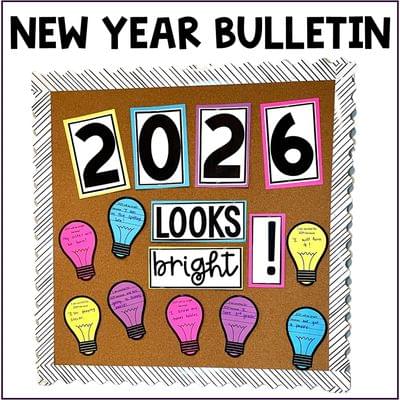 New Years 2026 Writing Prompts Resolution January Bulletin Board Craft Activity